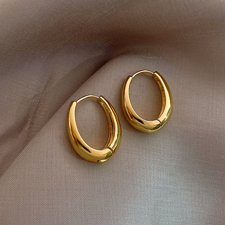 Classic Copper Alloy Smooth Metal Hoop Earrings