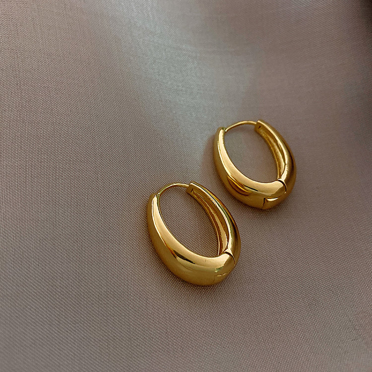 Classic Copper Alloy Smooth Metal Hoop Earrings