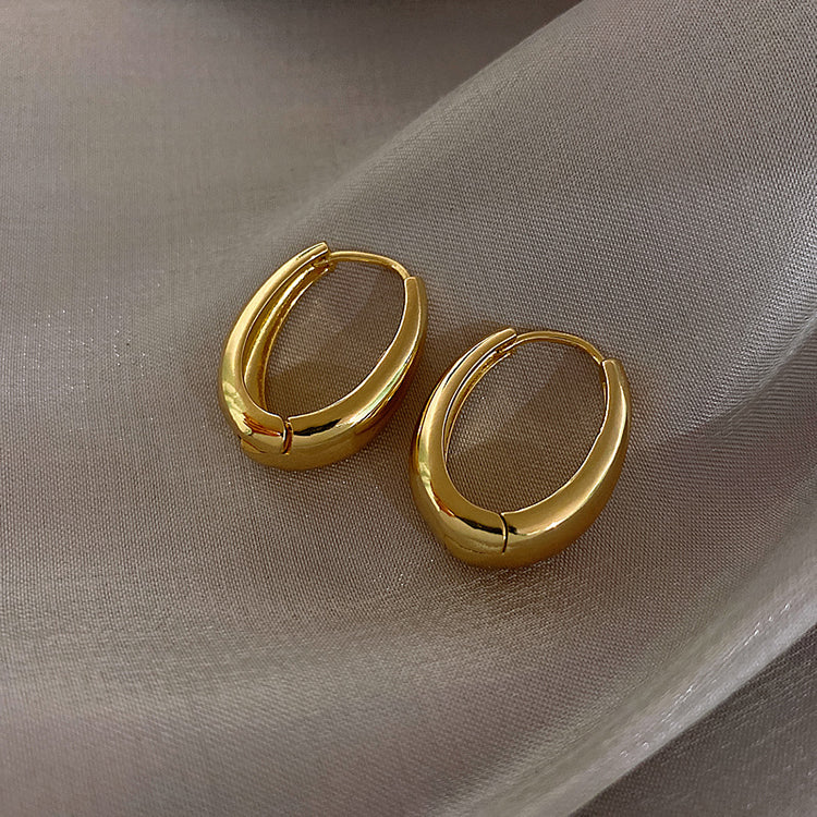 Classic Copper Alloy Smooth Metal Hoop Earrings