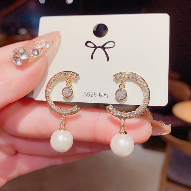 New Korean White Pearl Drop Earrings