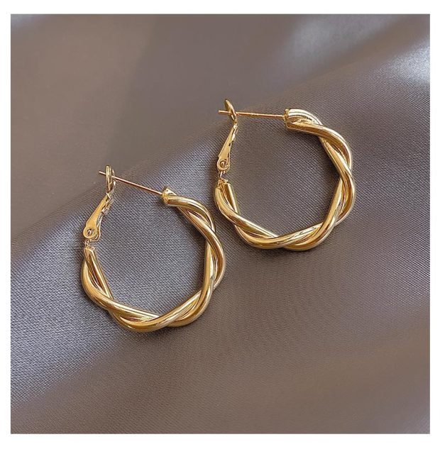 Classic Copper Alloy Smooth Metal Hoop Earrings