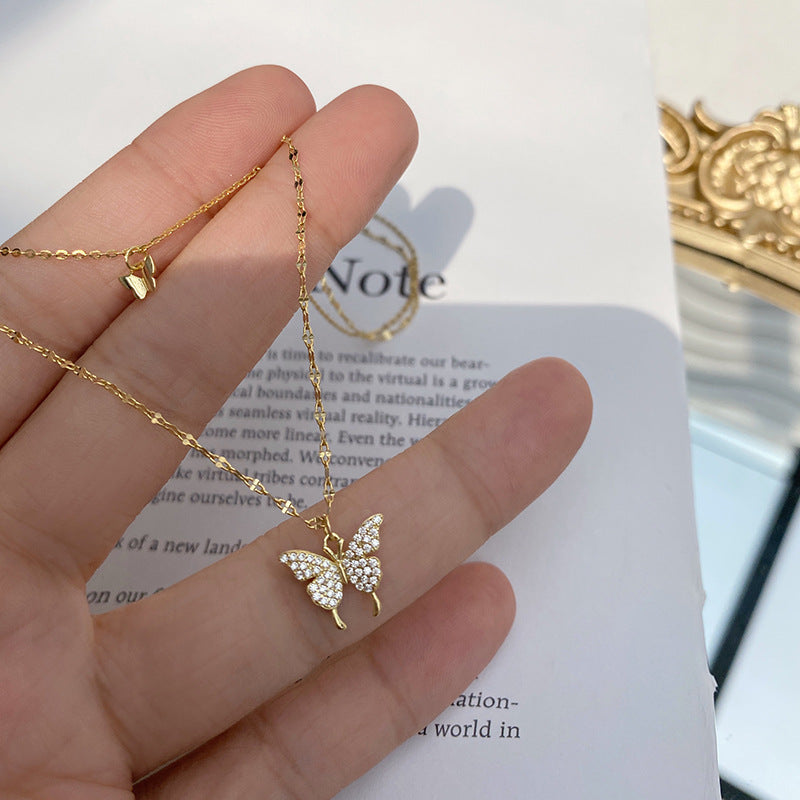 Double Layer Clavicle Chain Shiny CZ Necklace