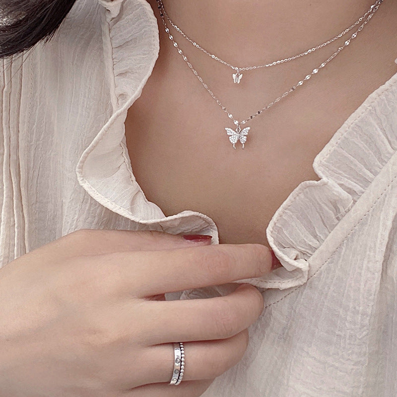 Double Layer Clavicle Chain Shiny CZ Necklace