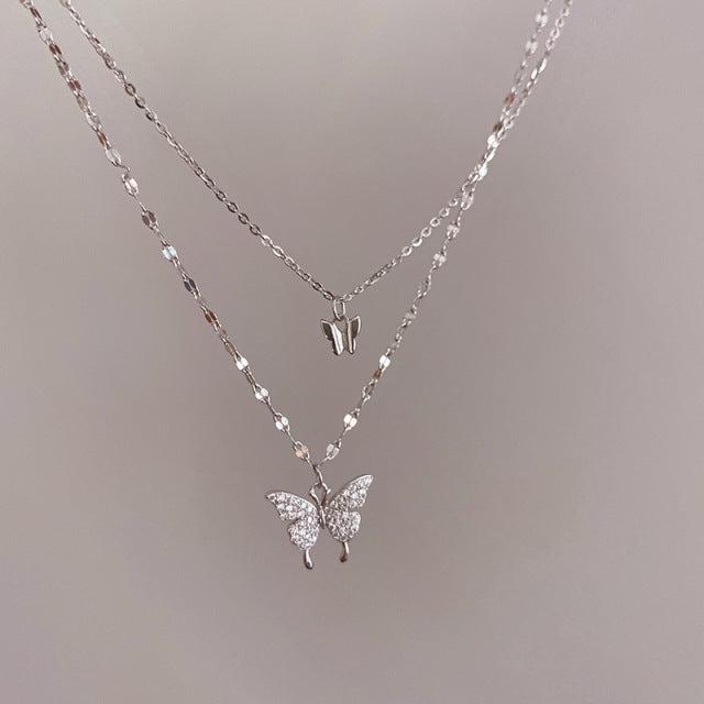 Double Layer Clavicle Chain Shiny CZ Necklace