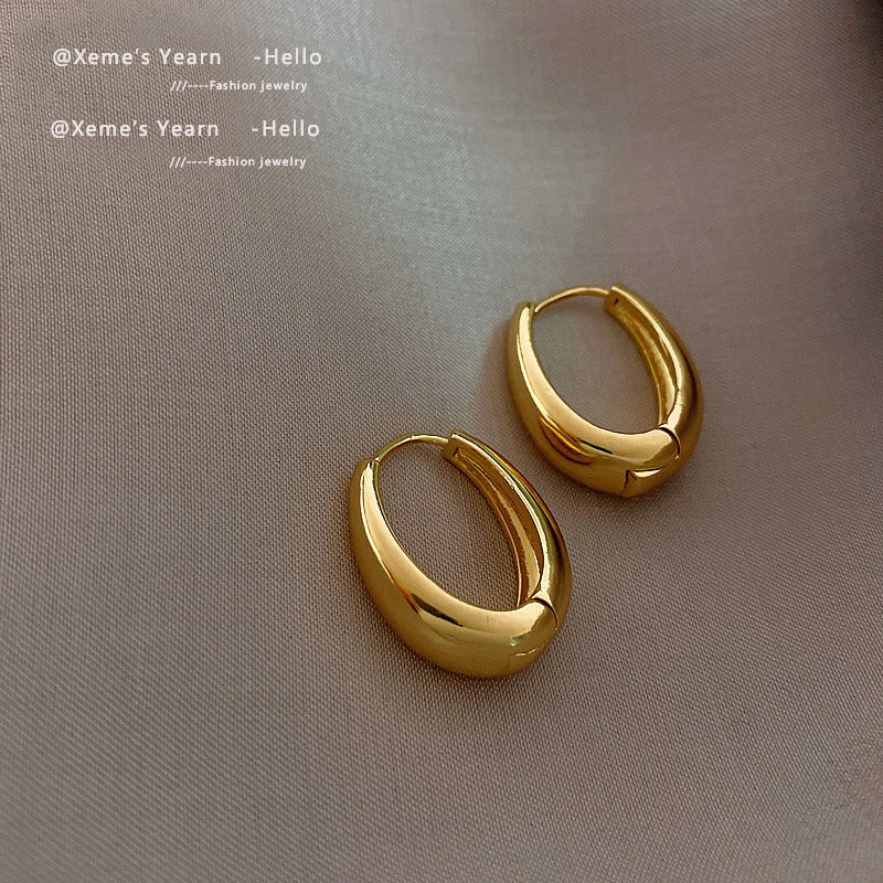 Classic Copper Alloy Smooth Metal Hoop Earrings